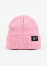 Ride or Stay Home Beanie Pastel Pink – Frontansicht mit RoSH-Webetikett