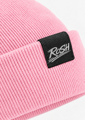 Ride or Stay Home Beanie Pastel Pink – Detailansicht des RoSH-Webetiketts