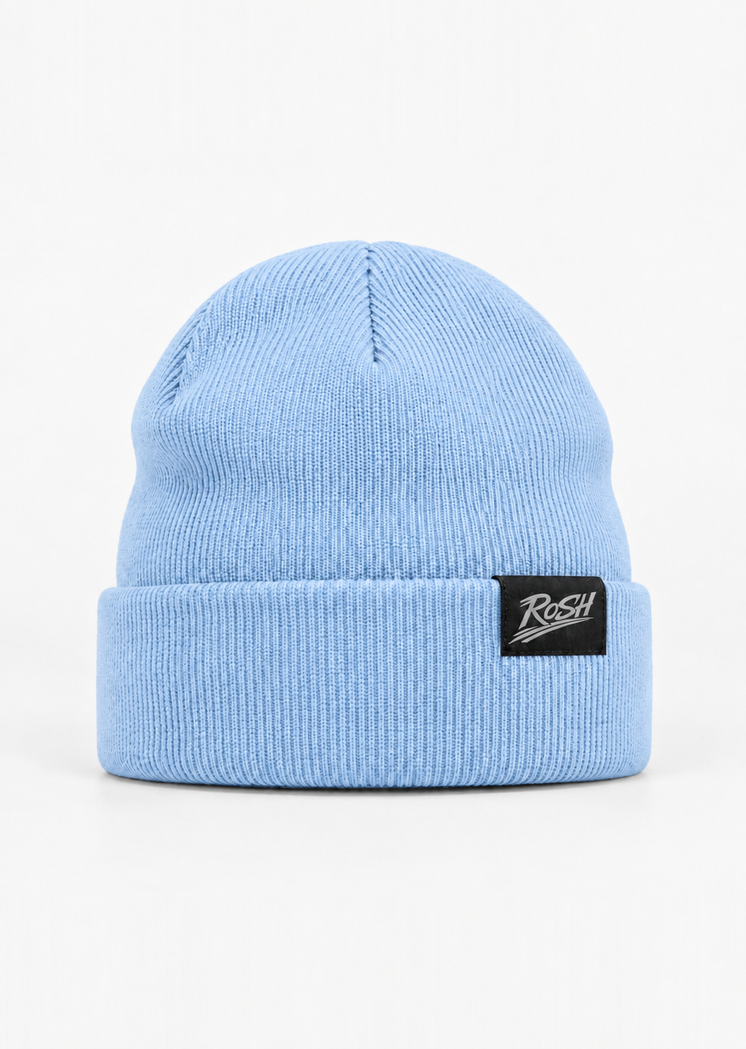 Ride or Stay Home Beanie Sky Blue – Frontansicht mit RoSH-Webetikett