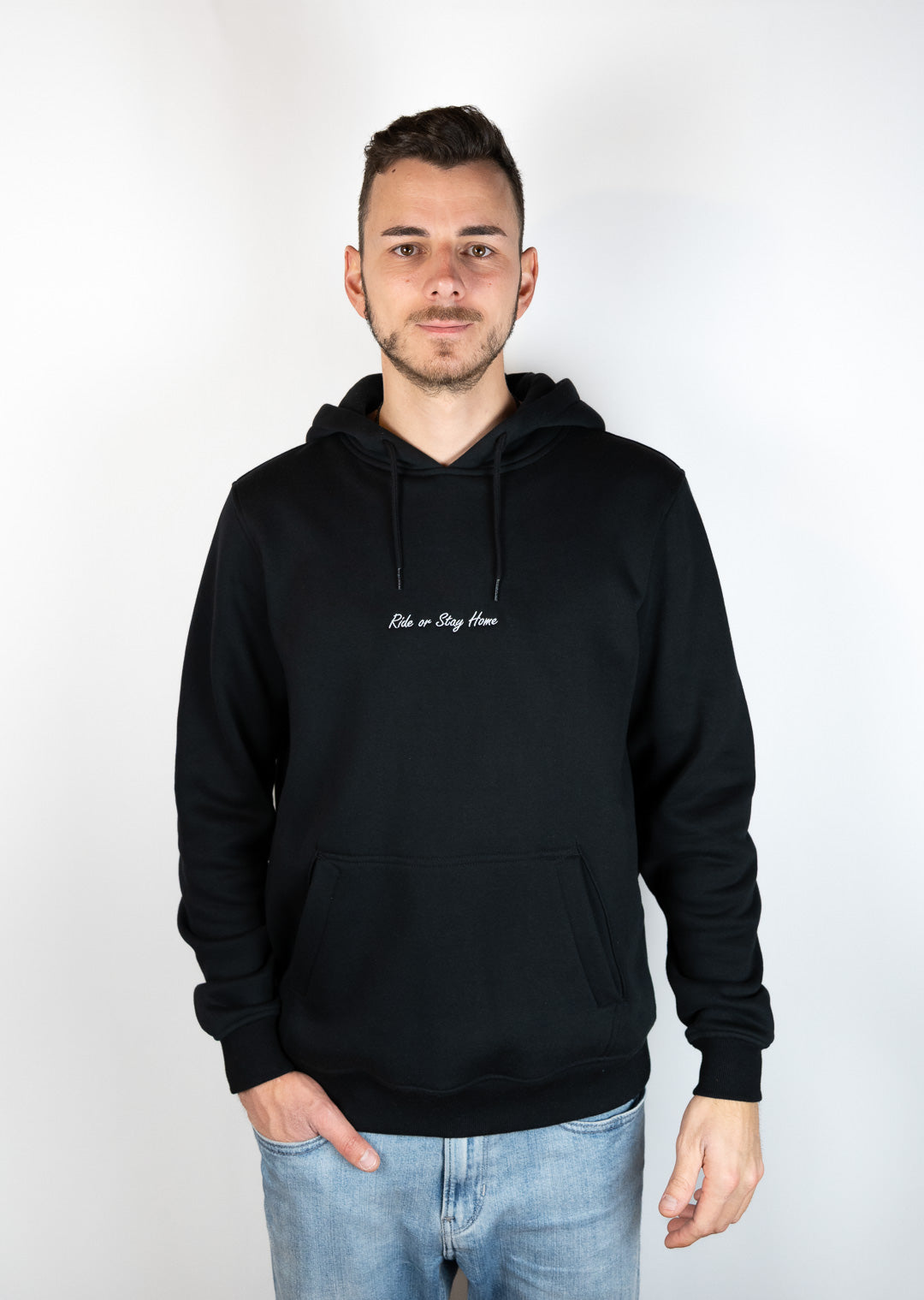 Ride or Stay Home Herren Hoodie Classic Schwarz – Produktansicht 1