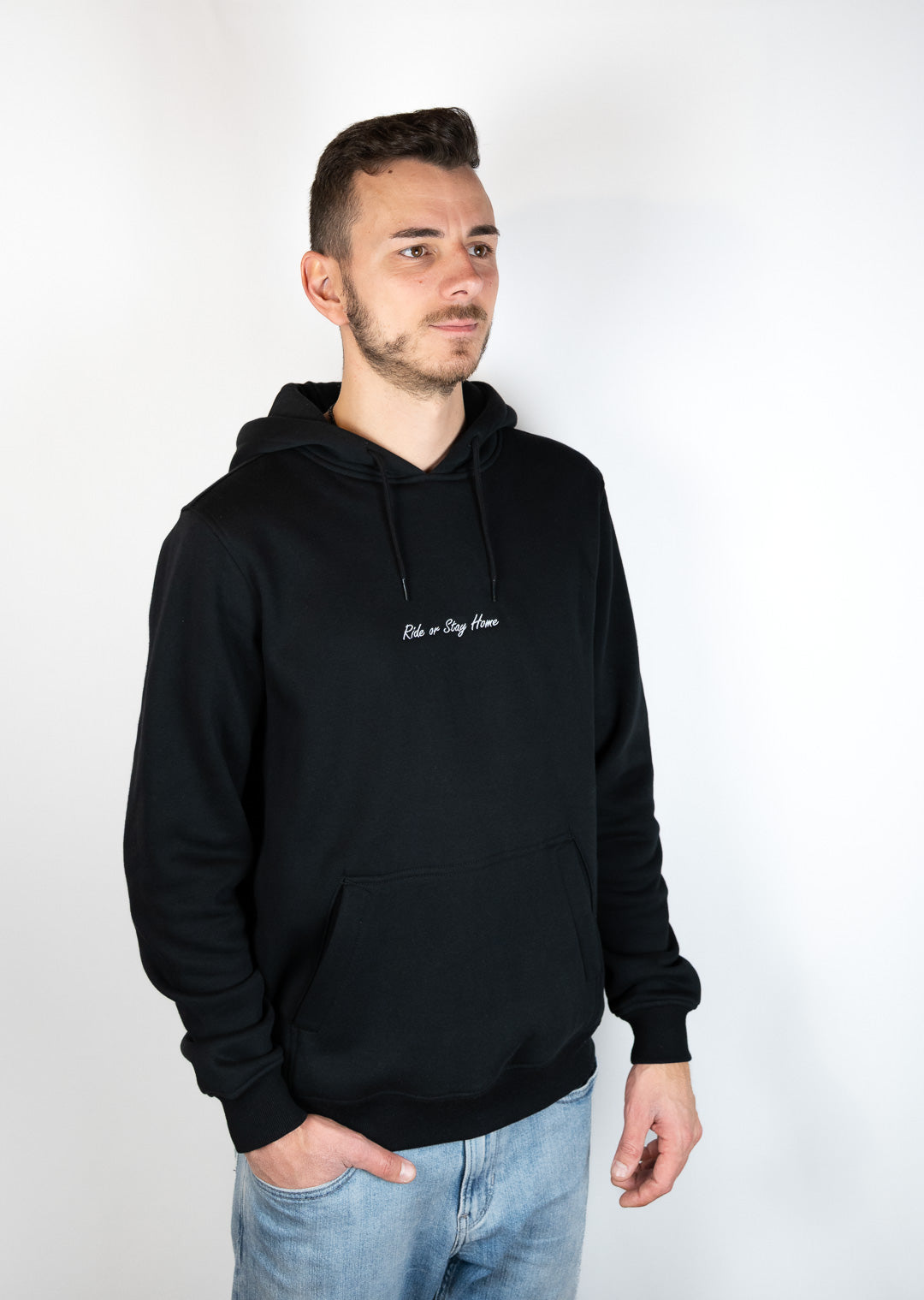 Ride or Stay Home Herren Hoodie Classic Schwarz – Produktansicht 3