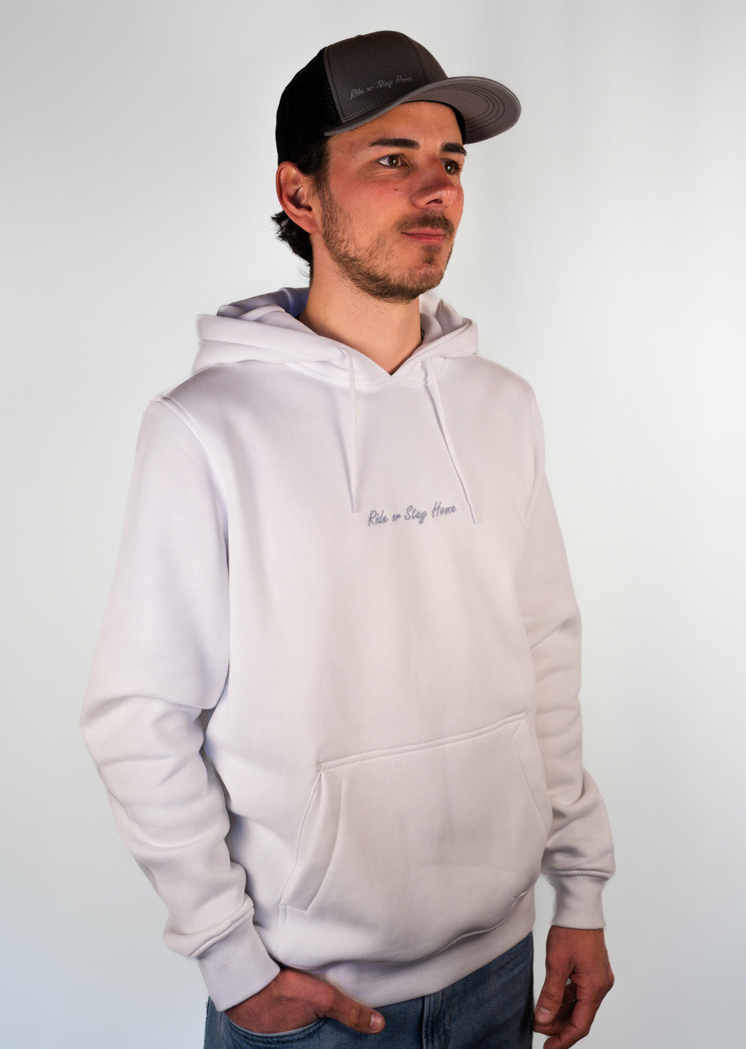 Ride or Stay Home Herren Hoodie Classic Weiß – Produktansicht 2