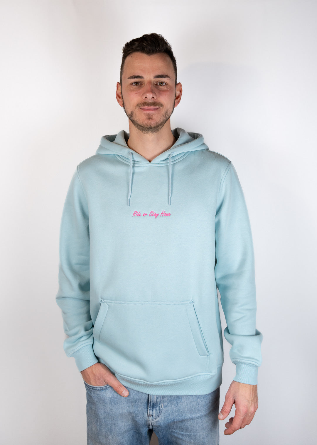 Ride or Stay Home Herren Hoodie Viced Hellblau – Produktansicht 1