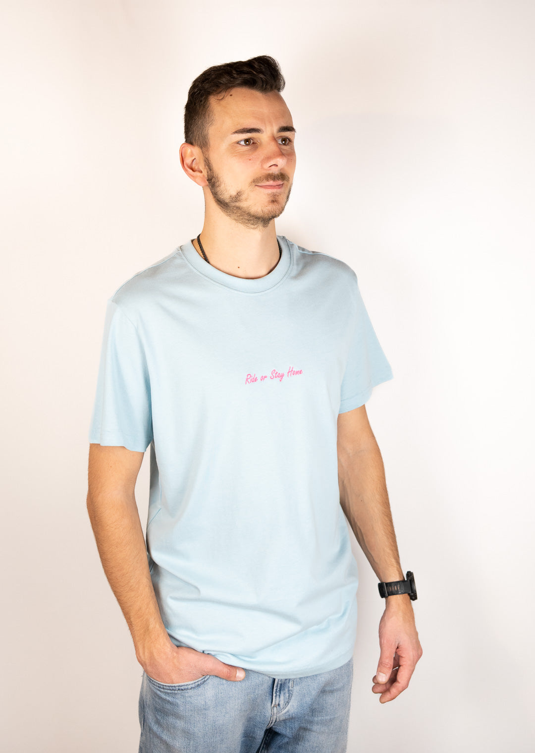 Ride or Stay Home Herren T Shirt Viced Hellblau – Produktansicht 1