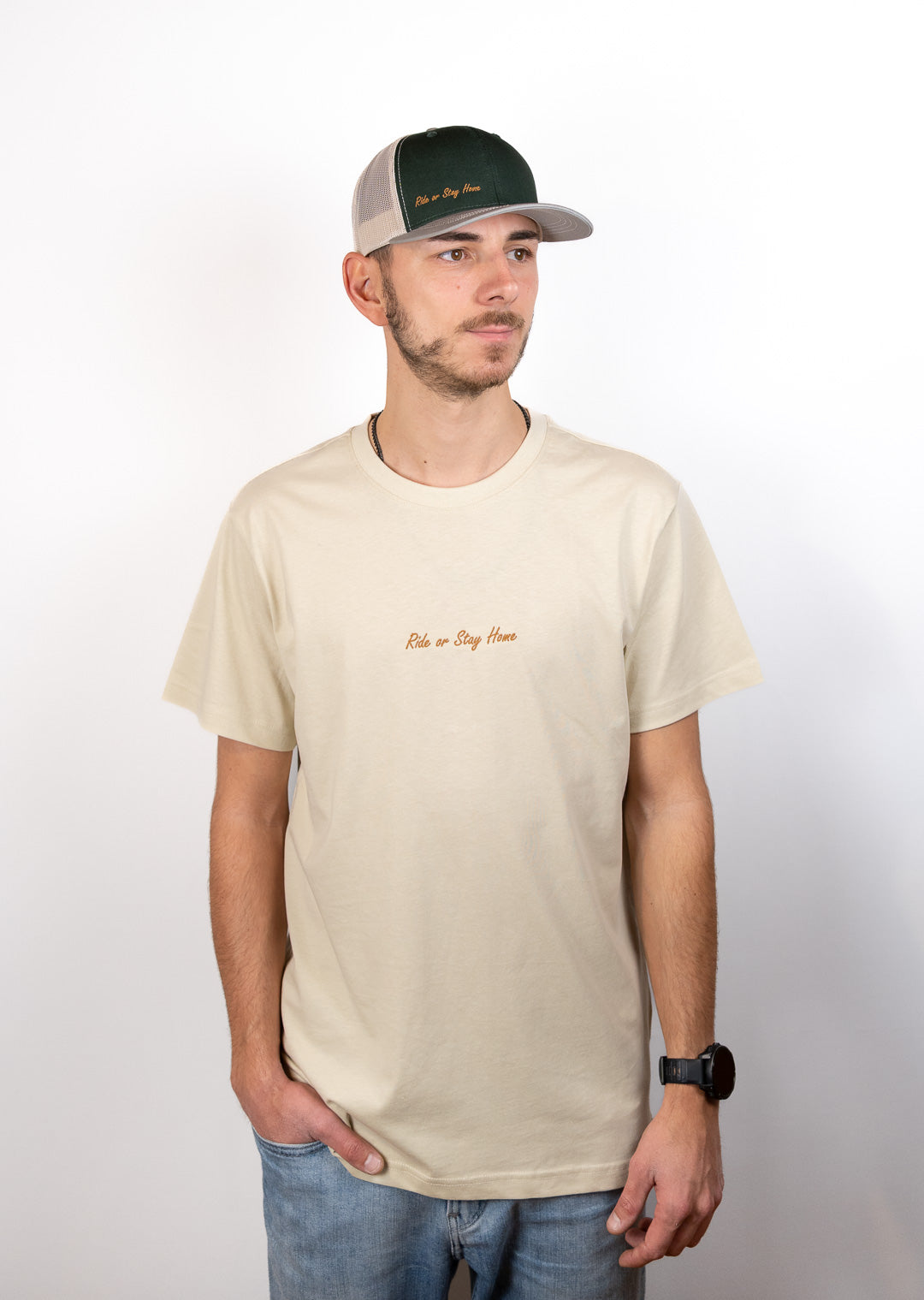 Ride or Stay Home Unisex Trucker Cap Tactical Grün/Grau – Produktansicht 2