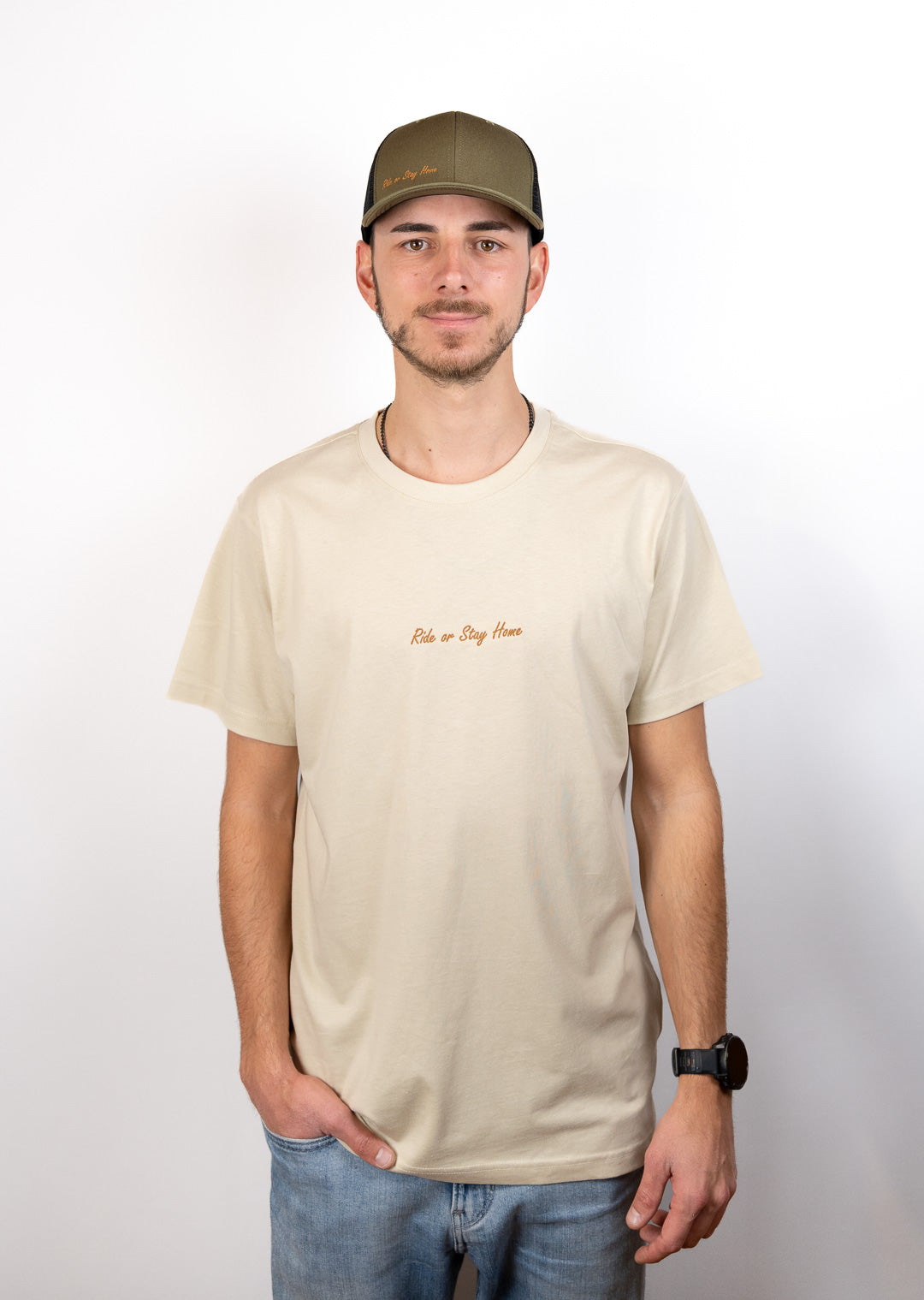Ride or Stay Home Unisex Trucker Cap Tactical Olive/Schwarz – Produktansicht 3